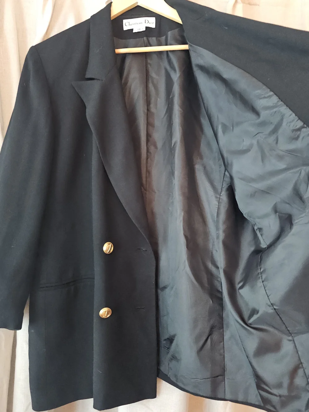 Vintage Christian Dior Black Double-Breasted Blazer Gold CD Buttons
